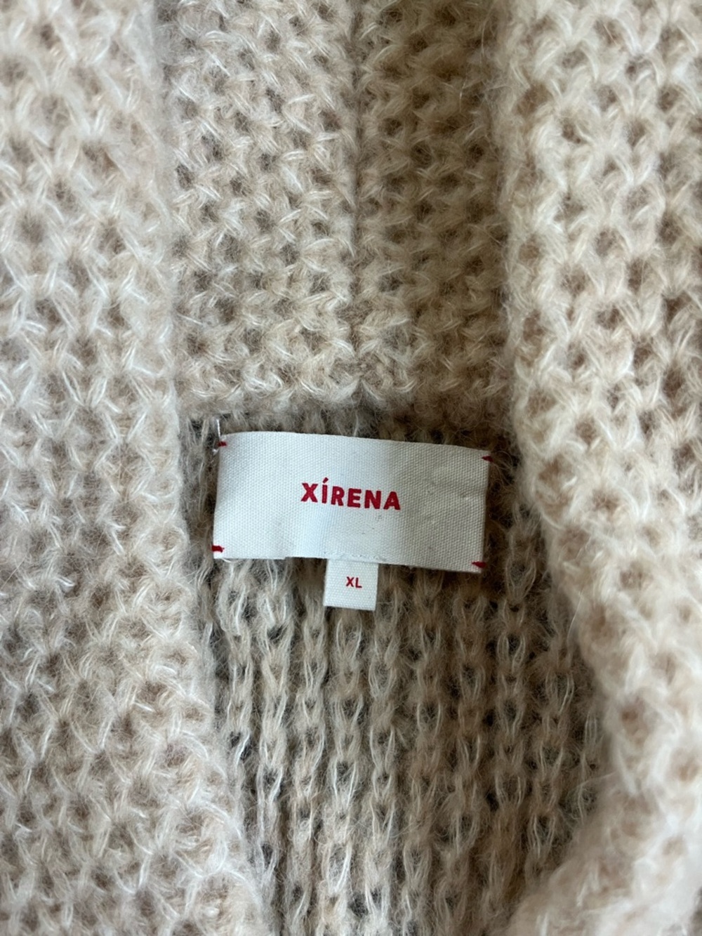 XiRENA Carmella Beige Belted Cardigan with Pink & Orange Geometric Design, XL - Picture 5 of 7